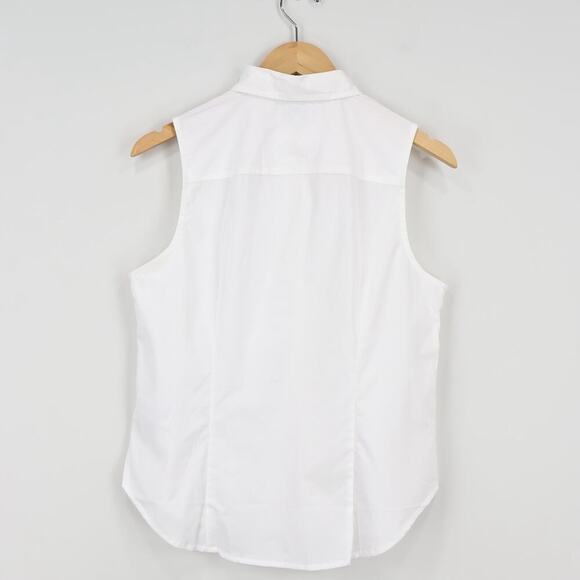 J. Crew Factory Sleeveless Cotton Poplin Shirt Signature Fit White Petite L NWT - Picture 6 of 8